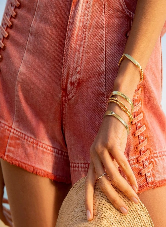 PEARLADA 18k Gold Open Bangle Bracelet, Polished Plain Flat Cuff Bracelet, Chunky Layered Bracelets for Women Adjustable - Image 5