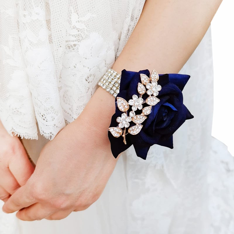YIFUwedding Bride Water Drop Wine red Bouquet Navy Blue Wedding Bouquet Luxury Jewelry Proposal Bridesmaid Bouquet Groom Corsage Bride Wrist Flower Wedding Decoration Navy Blue Bridal Wrist Flower
