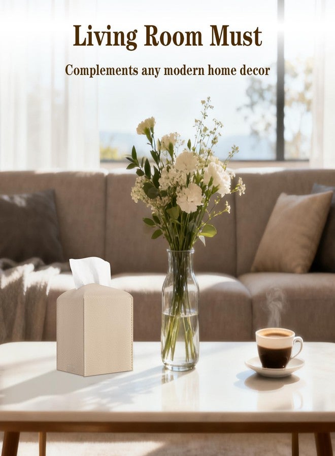 VZZNN 6-Pack Square Tissue Box Cover Holder, Beige PU Leather Decorative Covers for Living Room, Bathroom, Office & Car - Image 2