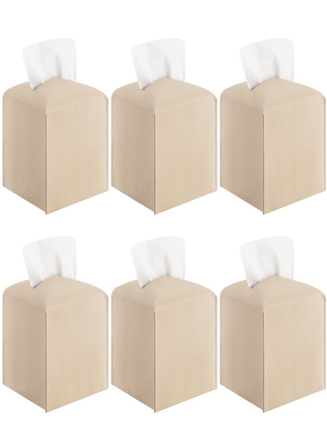 VZZNN 6-Pack Square Tissue Box Cover Holder, Beige PU Leather Decorative Covers for Living Room, Bathroom, Office & Car - Image 1