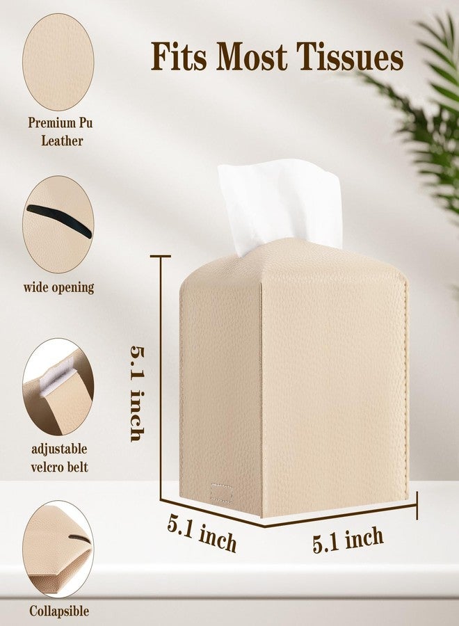 VZZNN 6-Pack Square Tissue Box Cover Holder, Beige PU Leather Decorative Covers for Living Room, Bathroom, Office & Car - Image 3