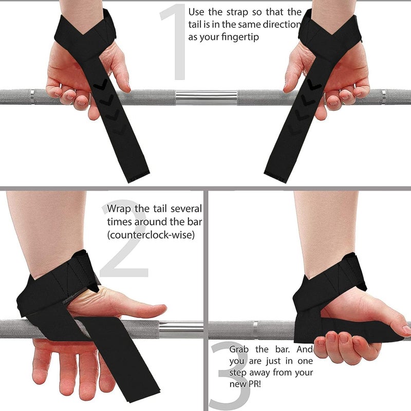 BEAST RAGE Weight Lifting Straps Fitness Padded Cotton Wrist Support Gel Advanced Grips Dumbbell Bar Wraps Heavy Duty Gym Bodybuilding Straps Power Deadlift Barbells Non Slip Exercise - Image 3