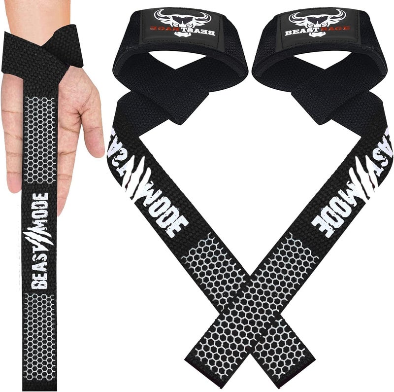 BEAST RAGE Weight Lifting Straps Fitness Padded Cotton Wrist Support Gel Advanced Grips Dumbbell Bar Wraps Heavy Duty Gym Bodybuilding Straps Power Deadlift Barbells Non Slip Exercise - Image 1