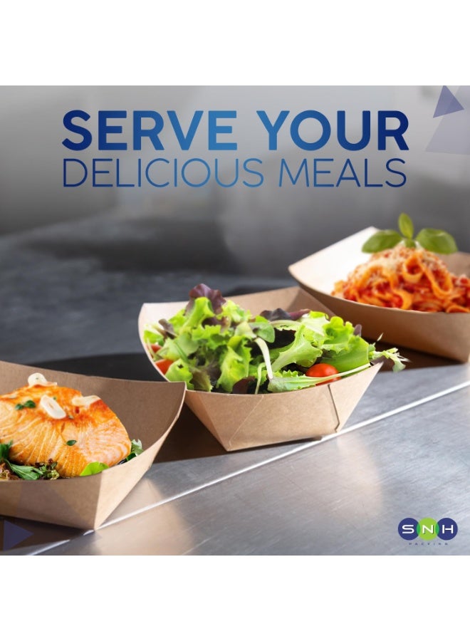 إس إن إتش باكينج SNH باكينغ – صواني طعام من ورق الكرافت المتين، صينية تقديم ورقية بنية للاستعمال مرة واحدة، مثالية لتقديم البطاطس المقلية، الوجبات الخفيفة، التاكو، الهوت دوغ، الفشار، الناتشوز، ولحفلات النزهات والزفاف (مقاس صغير جدًا) - Image 3