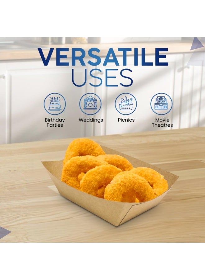 إس إن إتش باكينج SNH باكينغ – صواني طعام من ورق الكرافت المتين، صينية تقديم ورقية بنية للاستعمال مرة واحدة، مثالية لتقديم البطاطس المقلية، الوجبات الخفيفة، التاكو، الهوت دوغ، الفشار، الناتشوز، ولحفلات النزهات والزفاف (مقاس صغير جدًا) - Image 5