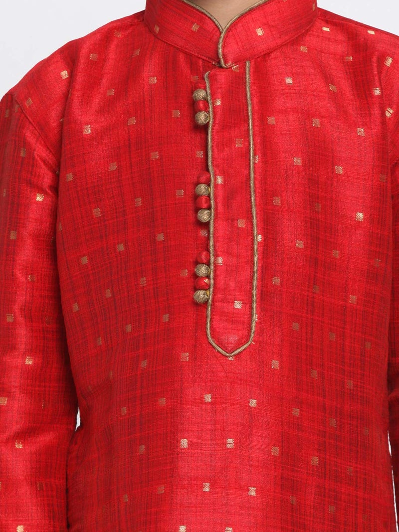 JBN Creation Boys' Maroon and Rose Gold Silk Blend Kurta and Dhoti Pant Set – Perfect for Onam Festival Celebrations, Cultural Events & South Indian Outfit - Image 4