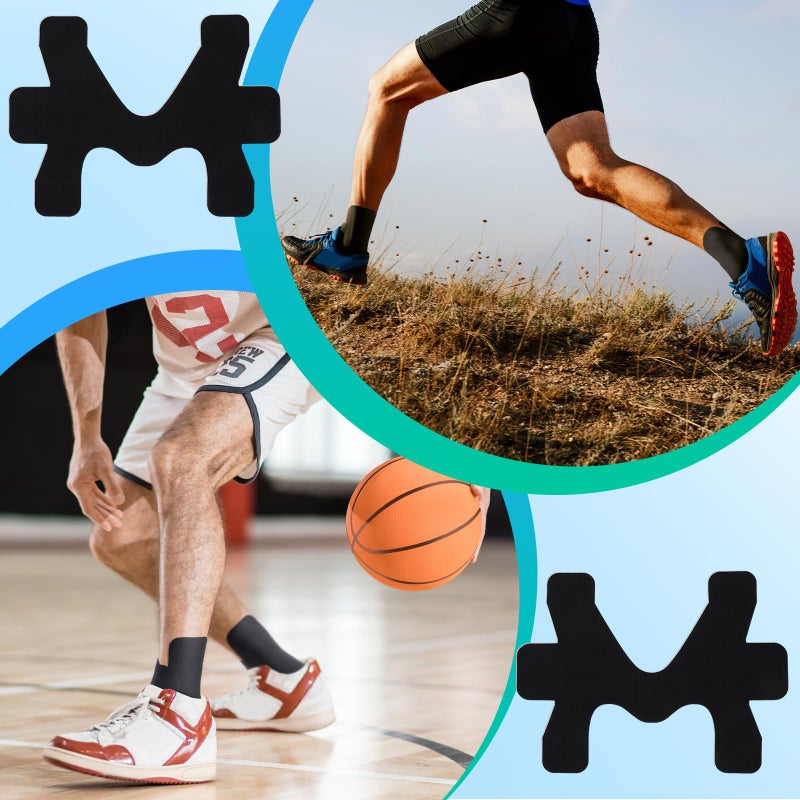 Anglechic 16 Pcs Precut Kinesiology Tape for Ankle Cotton Breathable Elastic Athletic Tape Pain Relief Minimize Ankle Sprain Provides Support and Stability for Ligament and Muscle Marathon Use(Black) - Image 4