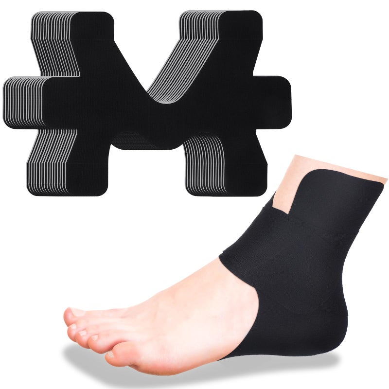 Anglechic 16 Pcs Precut Kinesiology Tape for Ankle Cotton Breathable Elastic Athletic Tape Pain Relief Minimize Ankle Sprain Provides Support and Stability for Ligament and Muscle Marathon Use(Black) - Image 1