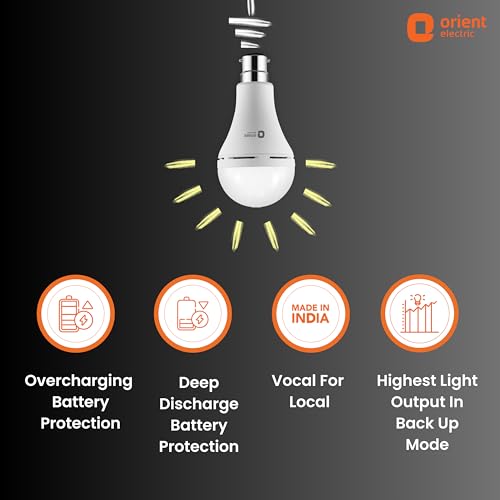 Orient Electric 12W Rechargeable Emergency LED bulb| Inverter Bulb for home with 2 hours battery backup| Up to 4 kV surge protection| 6500K, Cool White, B22d base| Over charging Protection| Pack of 1 - Image 5
