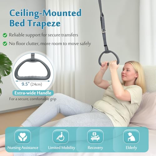 AOSSA Bed Trapeze for Elderly Pull Up, Stand Assist Lift Bar, Hospital Bedside Trapeze for Bed Mobility & Transfer, Ceiling Mounted Grab Bar, Stand Ladder Standing Helper for Disabled Handicap - Image 3