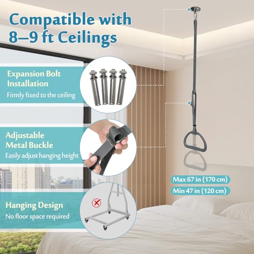 AOSSA Bed Trapeze for Elderly Pull Up, Stand Assist Lift Bar, Hospital Bedside Trapeze for Bed Mobility & Transfer, Ceiling Mounted Grab Bar, Stand Ladder Standing Helper for Disabled Handicap - Image 4