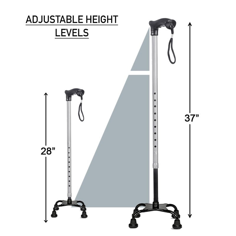 MCP Quadripod Height Adjustable Aluminium Four Legged Walking Stick for Men, Women, Old People Senior Citizens Patients Support, Trekking 4 Leg Cane Stick (Silver) - Image 3