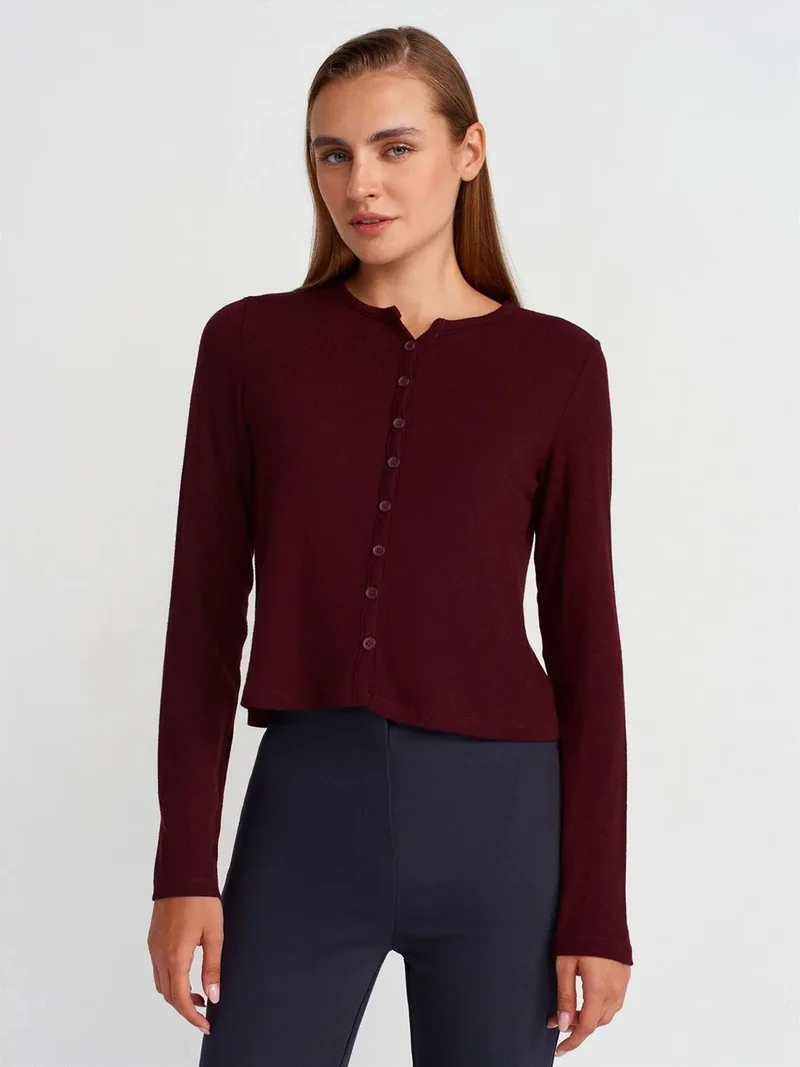 ديلفين DILVIN Ribbed Button-Front Cardigan