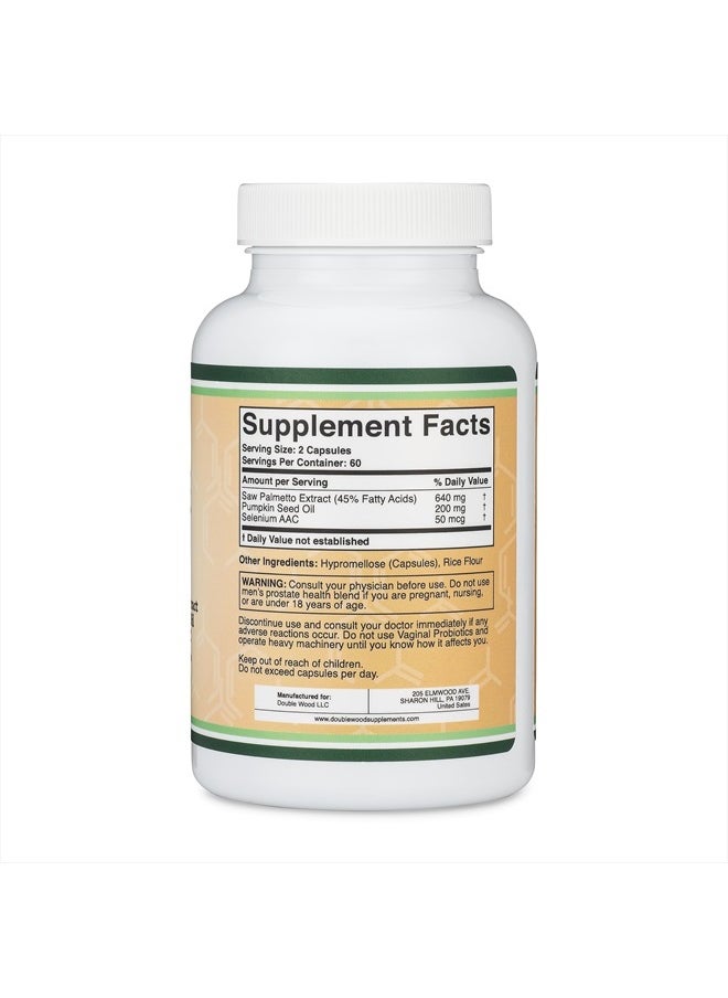 Double Wood Supplements - Prostate Support Supplement for Men's Health (120 Capsules) One Serving per Day for 30 Days Supports Prostate Function and Urinary Control (Saw Palmetto, Pumpkin Seed Oil, Selenium) by Double Wood - Image 1