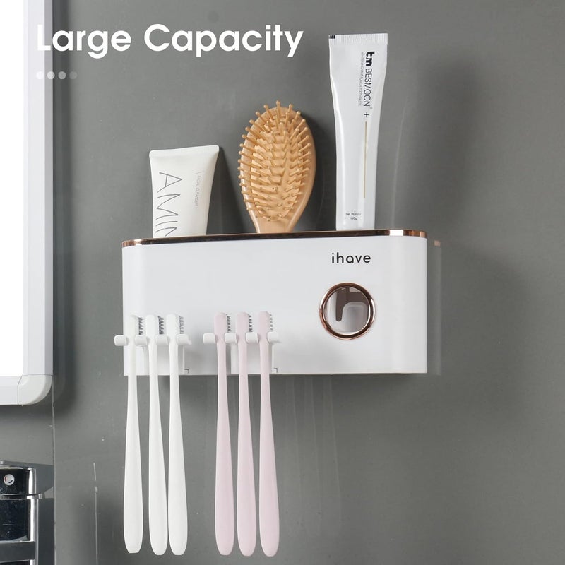 iHave Toothbrush Holders Bathroom Accessories Set with Toothpaste Dispenser, 2 Cups Toothbrush Holder Wall Mounted Bathroom Organizer, Tooth Brush Holder Modern Bathroom Decor - Image 2