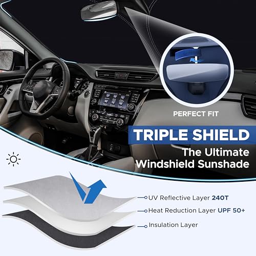 EcoNour Car Windshield Sunshade Compatible for Hyundai Elantra- 2021 2022 2023 2024 2025 | 210T Polyester Material Car Window Sunshade | Protection from UV & Sun Glare | Fit for Hyundai Elantra - Image 3