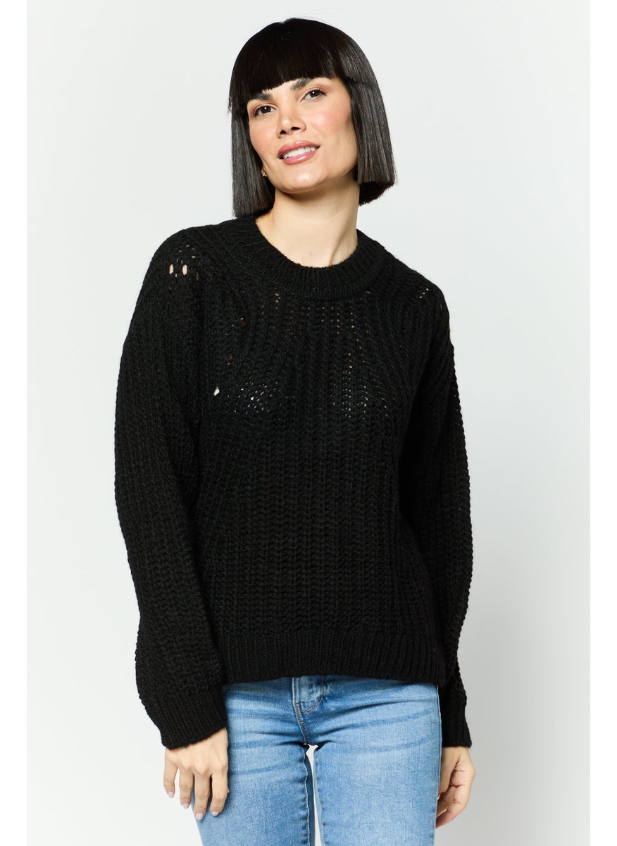 ESPRIT Women Crew Neck Knitted Sweater, Black  - Image 1
