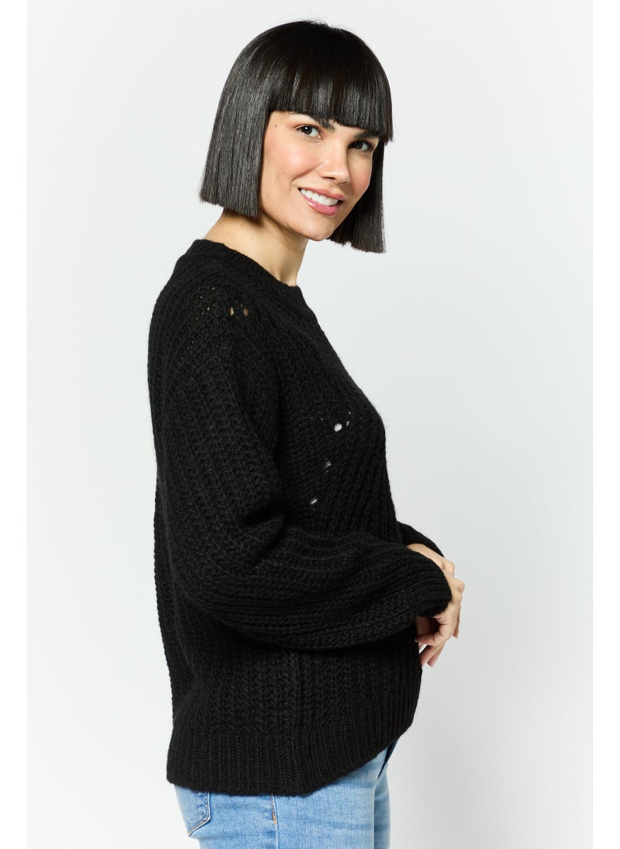 ESPRIT Women Crew Neck Knitted Sweater, Black  - Image 2