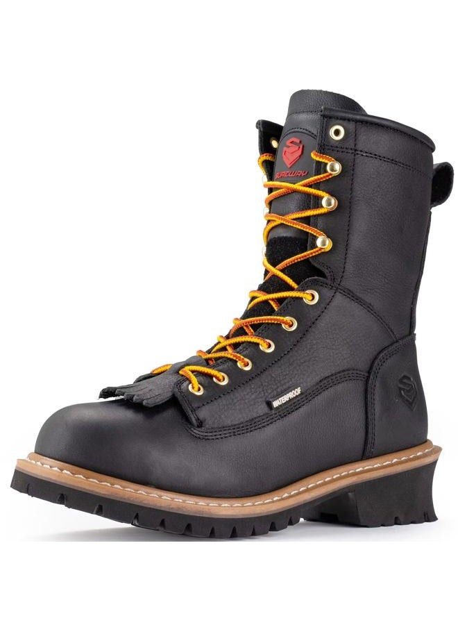 SUREWAY Men's 8" Waterproof Steel-Toe Logger Work Boot, Superior Oil/Slip Resistant,Thicker Full Grain Leather,Wedge Rubber Sole,EH Rated - Image 1