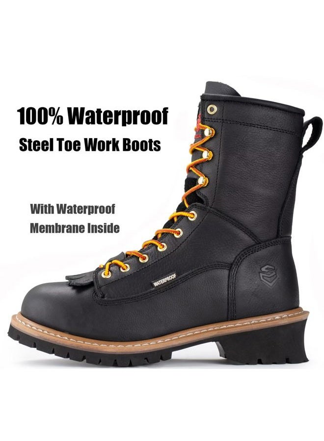 SUREWAY Men's 8" Waterproof Steel-Toe Logger Work Boot, Superior Oil/Slip Resistant,Thicker Full Grain Leather,Wedge Rubber Sole,EH Rated - Image 4