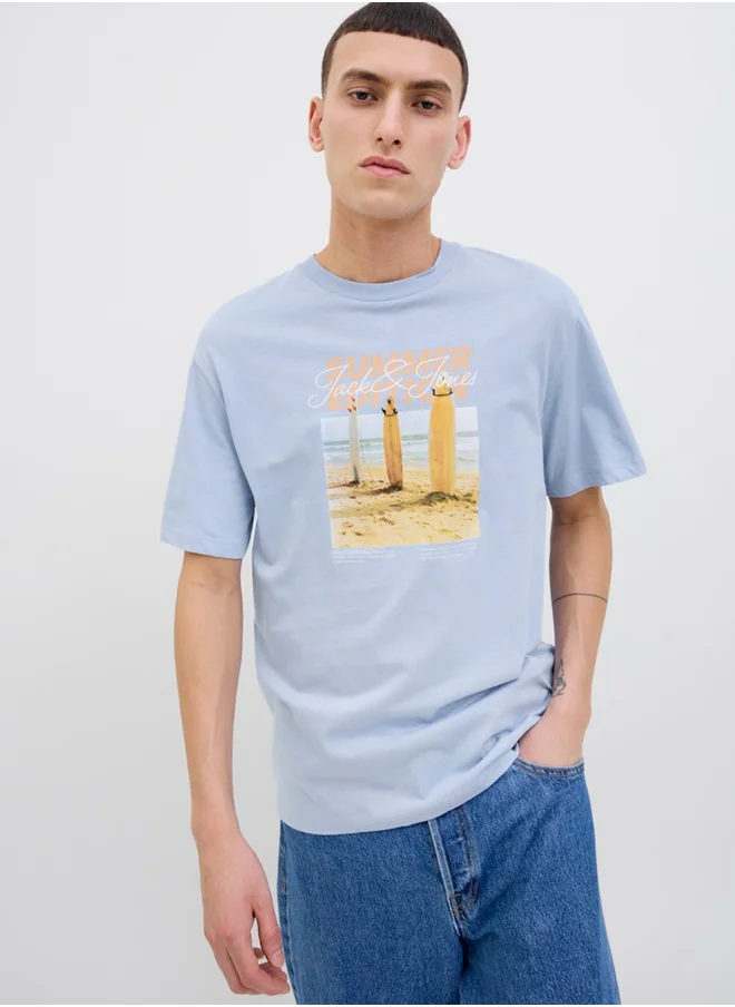 جاك اند جونز Graphic Print Round Neck T-Shirt
