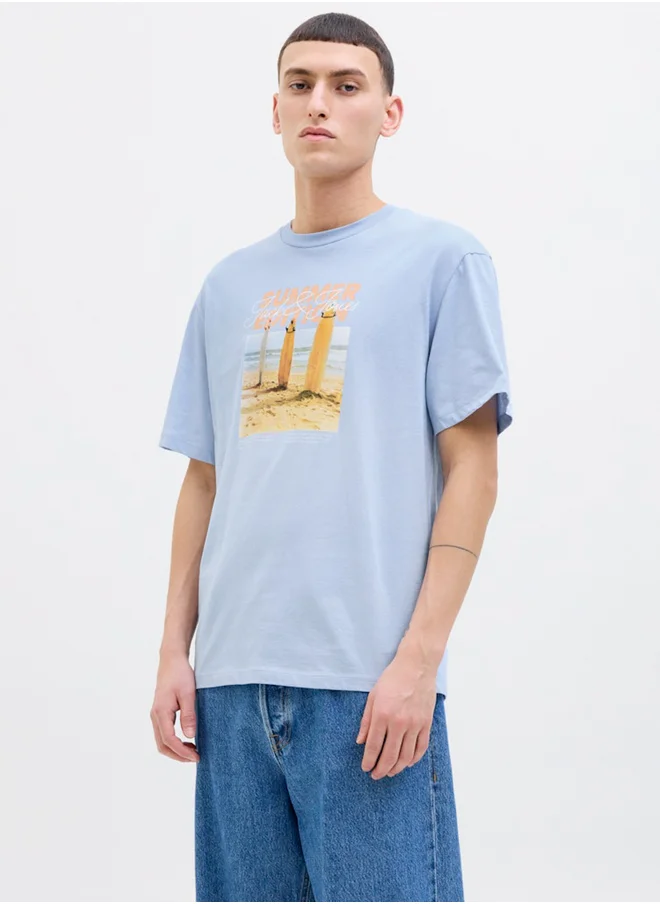 جاك اند جونز Graphic Print Round Neck T-Shirt