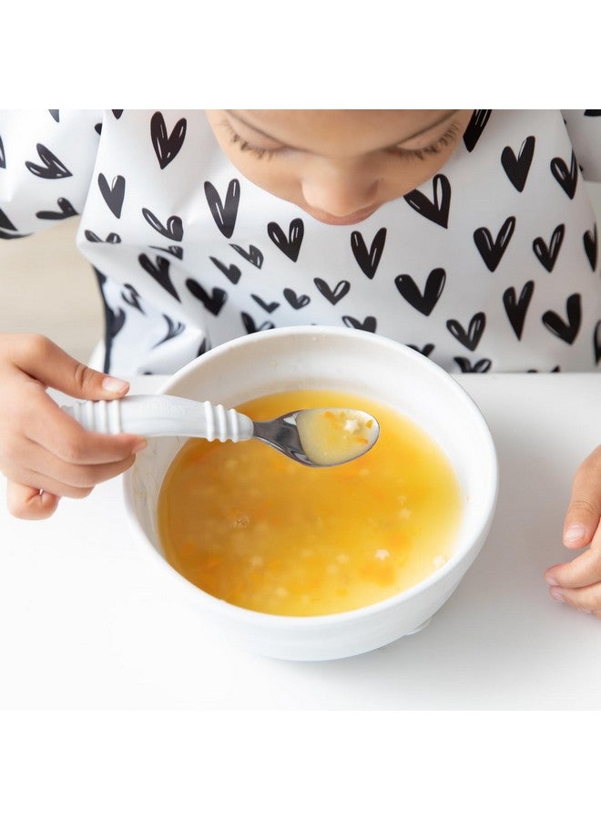 Bumkins Toddler Utensils, Kids Size Fork and Spoon Set, Silicone and Stainless-Steel Training Silverware, Angled Forks / Sporks for Self-Feeding, Children Hold Learning to Eat, 18 Months Up, Marble - Image 4