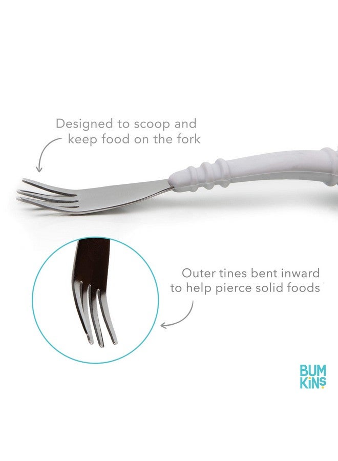 Bumkins Toddler Utensils, Kids Size Fork and Spoon Set, Silicone and Stainless-Steel Training Silverware, Angled Forks / Sporks for Self-Feeding, Children Hold Learning to Eat, 18 Months Up, Marble - Image 2
