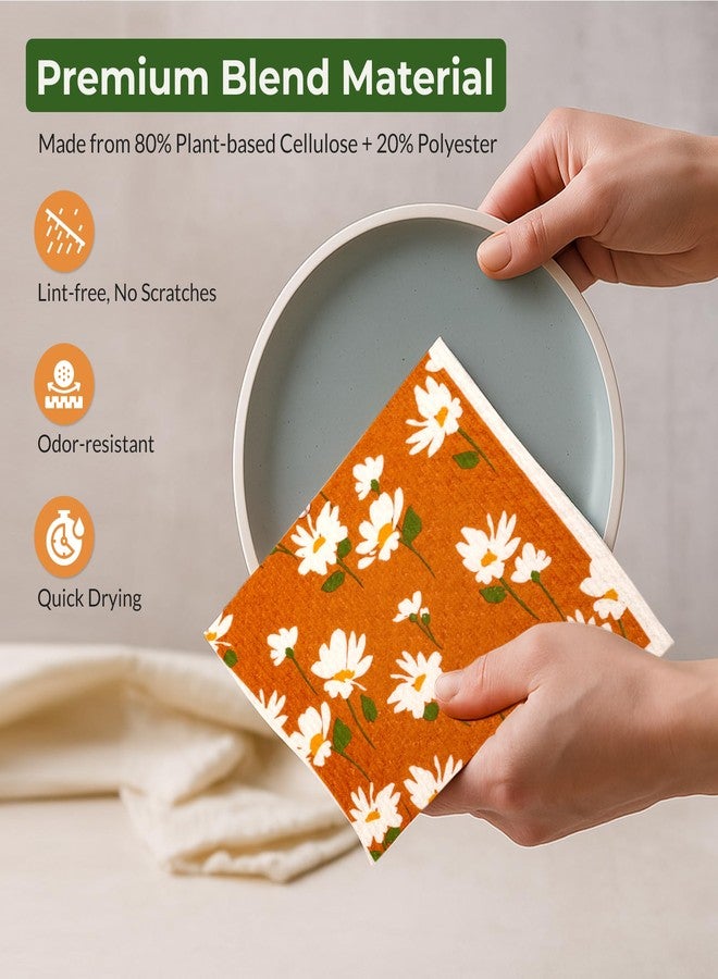 MosJos Swedish Dishcloths, Super Absorbent Multi-Surface Cleaning Cloths, Blue Floral Print, 80% Cellulose, 6.7x7.5 Inch, Set of 5 Designs - Image 3