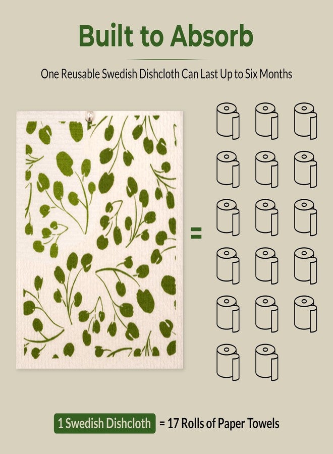 MosJos Swedish Dishcloths, Super Absorbent Multi-Surface Cleaning Cloths, Blue Floral Print, 80% Cellulose, 6.7x7.5 Inch, Set of 5 Designs - Image 2