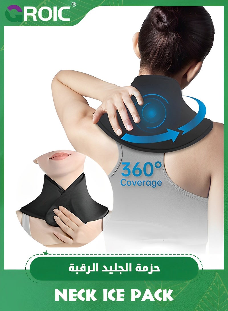 GROIC Neck Ice Pack Wrap, Reusable Gel Ice Pack with Hot and Cold, Cervical Injuries Pain Relief, Flexible Cold Hot Compress Therapy for Neck Shoulder Swelling, Bruises, Stiff Neck, Migraine - Image 1