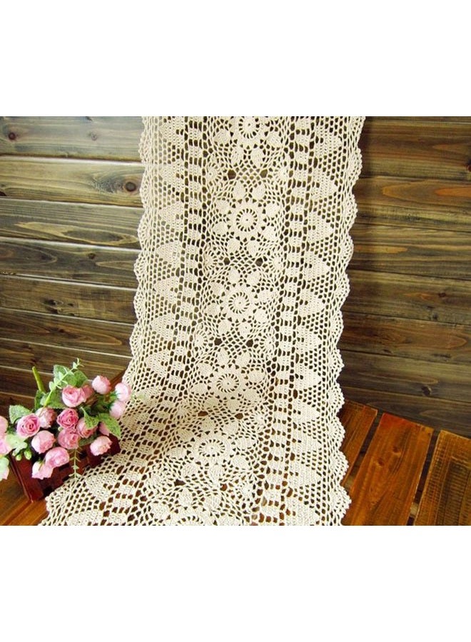 Laivigo Handmade Crochet Lace Table Cloth Doilies Doily,Rectangle,16 x 35 Inch,Beige - Image 1