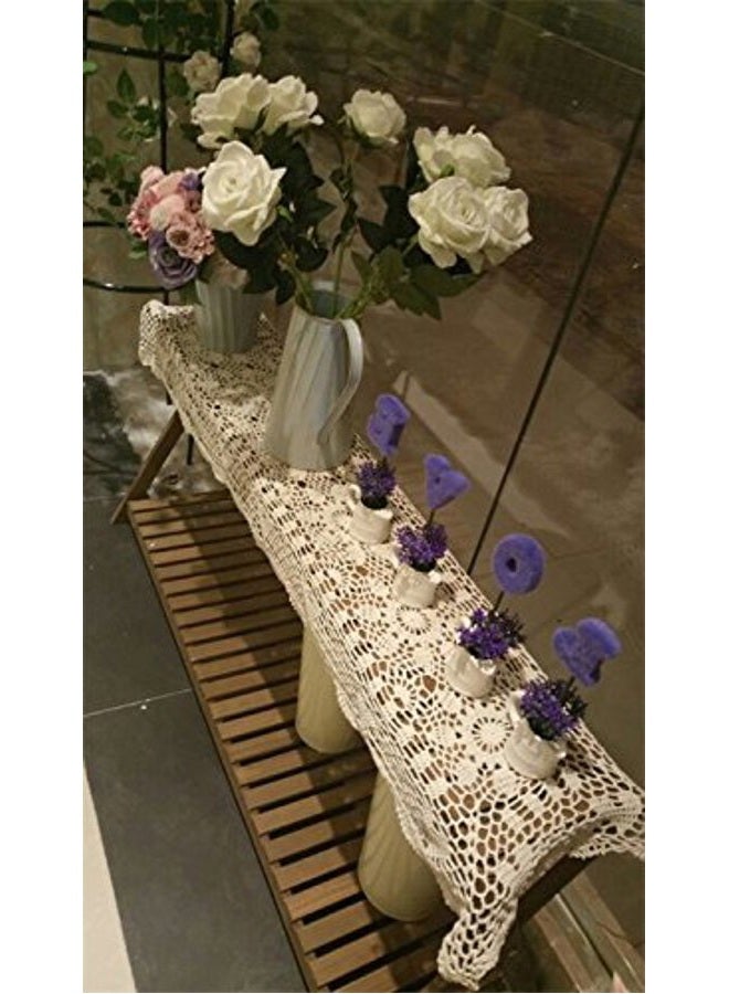 Laivigo Handmade Crochet Lace Table Cloth Doilies Doily,Rectangle,16 x 35 Inch,Beige - Image 3