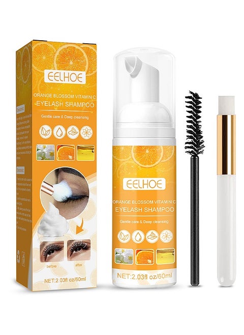 Eyelash Extension Cleanser, Eyelash Extension Shampoo For Eyelashes Cleansing And Extensions, Gentle Lash Shampoo 60ml And Brush And Mascara Wand, Paraben and Sulfate Free Lash Cleanser