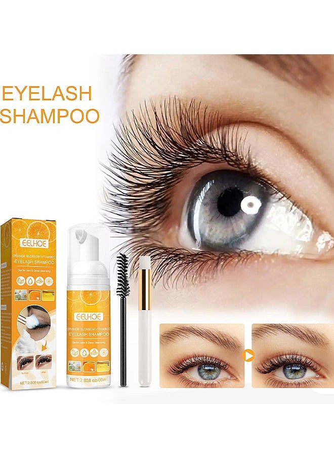Eyelash Extension Cleanser, Eyelash Extension Shampoo For Eyelashes Cleansing And Extensions, Gentle Lash Shampoo 60ml And Brush And Mascara Wand, Paraben and Sulfate Free Lash Cleanser