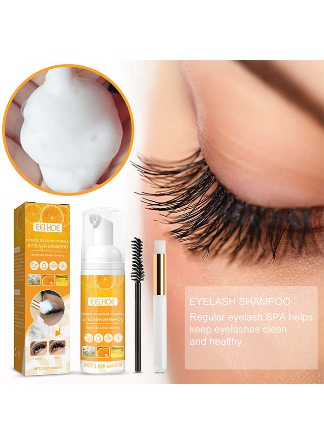 Eyelash Extension Cleanser, Eyelash Extension Shampoo For Eyelashes Cleansing And Extensions, Gentle Lash Shampoo 60ml And Brush And Mascara Wand, Paraben and Sulfate Free Lash Cleanser