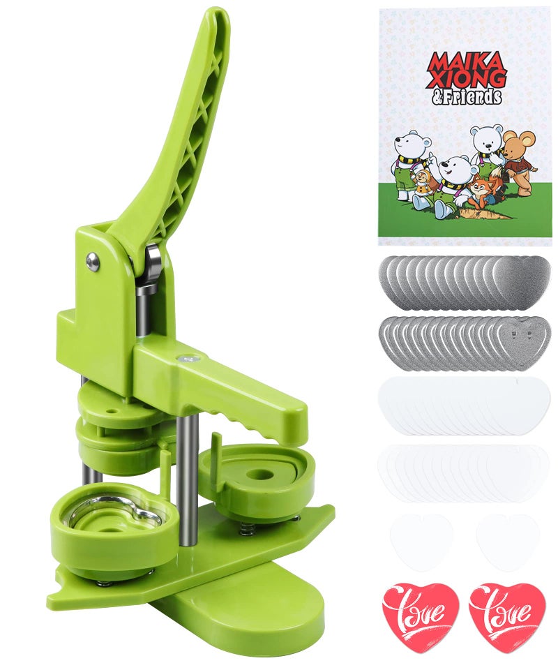 Happizza Button Maker Machine HeartShaped 3rd Gen InstallationFree Heart Shape DIY Pin Button Maker Press Machine Kit Badge Punch Press Machine with Free 100pcs Heart Button Parts Magic Book