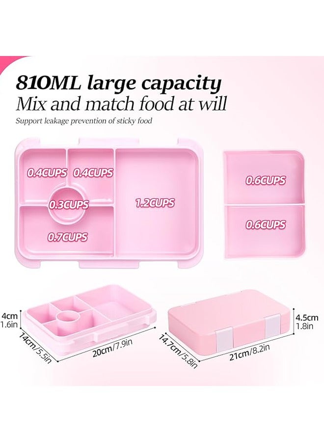 عربست صندوق غداء بينتو بستة أقسام، مانع للتسرب، وعلب وجبات خفيفة للأطفال، وحافظات طعام قابلة لإعادة الاستخدام وخالية من مادة BPA، لون وردي. - Image 2
