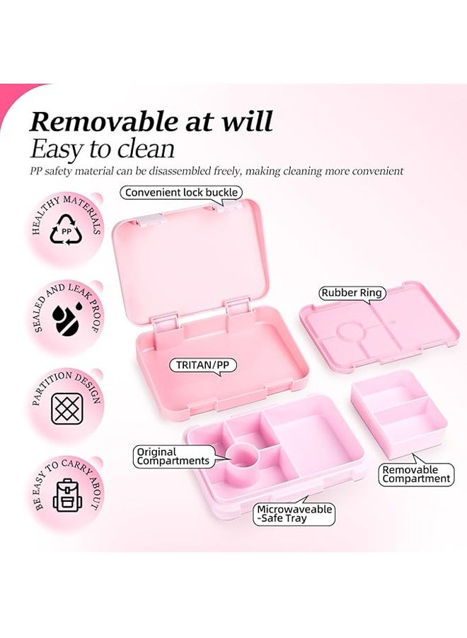 عربست صندوق غداء بينتو بستة أقسام، مانع للتسرب، وعلب وجبات خفيفة للأطفال، وحافظات طعام قابلة لإعادة الاستخدام وخالية من مادة BPA، لون وردي. - Image 3