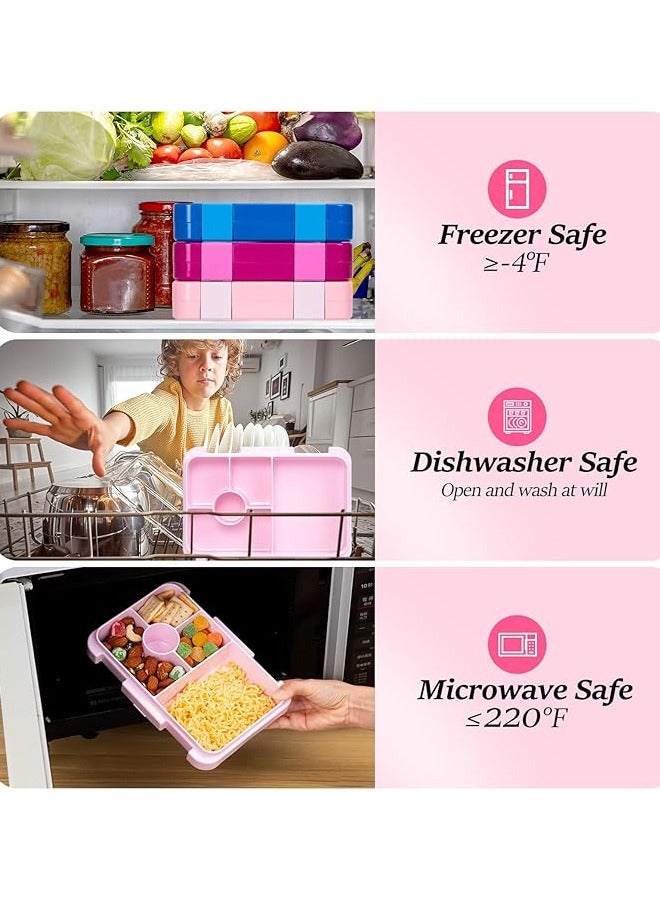 عربست صندوق غداء بينتو بستة أقسام، مانع للتسرب، وعلب وجبات خفيفة للأطفال، وحافظات طعام قابلة لإعادة الاستخدام وخالية من مادة BPA، لون وردي. - Image 4