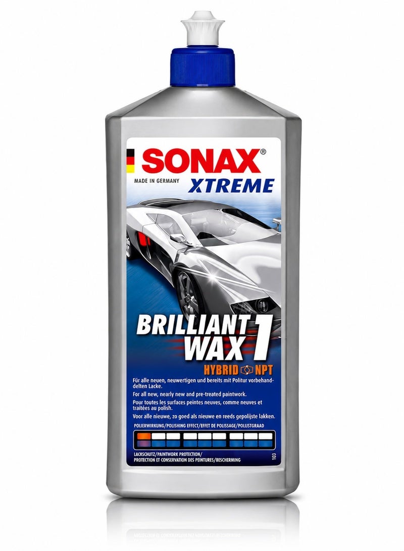 SONAX XTREME Brilliant Wax 1 Hybrid NPT 500ml Car Polish & Paint Protection Wax, High Gloss Liquid Car Wax, Hydrophobic Water Beading Sealant, Long Lasting Shine, Paint Restorer for Cars, SUVs, Motorcycles & Automotive Finishes - Image 1