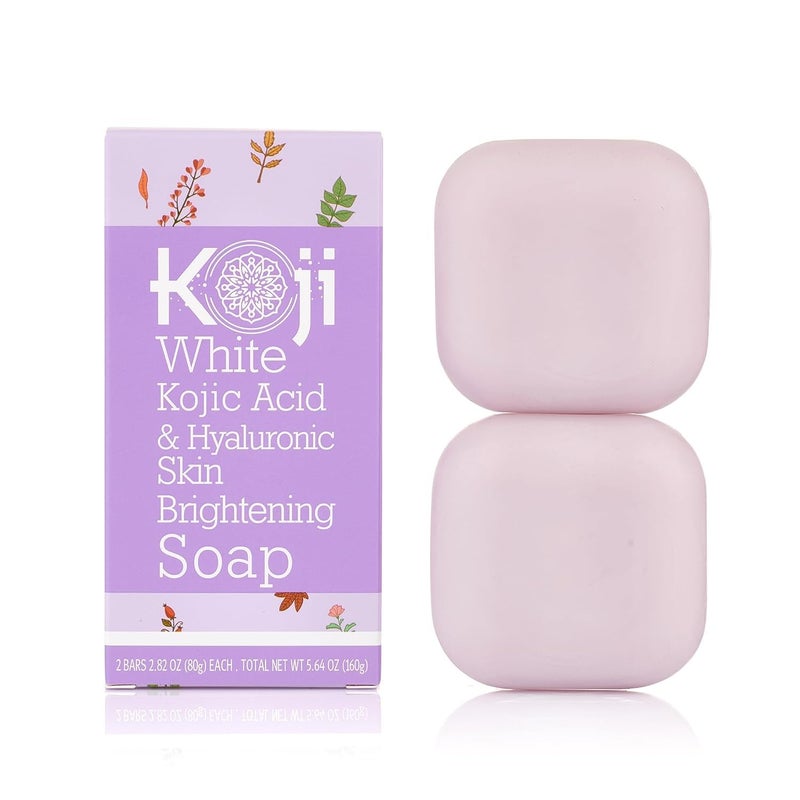 Koji White Kojic Acid  Hyaluronic Acid Skin Brightening Soap for Hydrating Face Moisturizer Skin Radiant Cleansing Bar Reduces the Appearance of Wrinkles with Vitamin E Vegan 282 Oz 2 Bars
