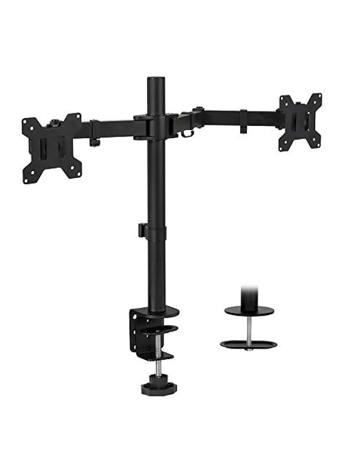 PROMASS Dual Monitor Mount | Double Monitor Desk Stand | Interchangeable C-Clamp and Grommet Base | Two Heavy Duty Height Adjustable Arms Fit 2 Computer Screens 19 21.5 24 27 32 Inches | VESA 75 100 - Image 2