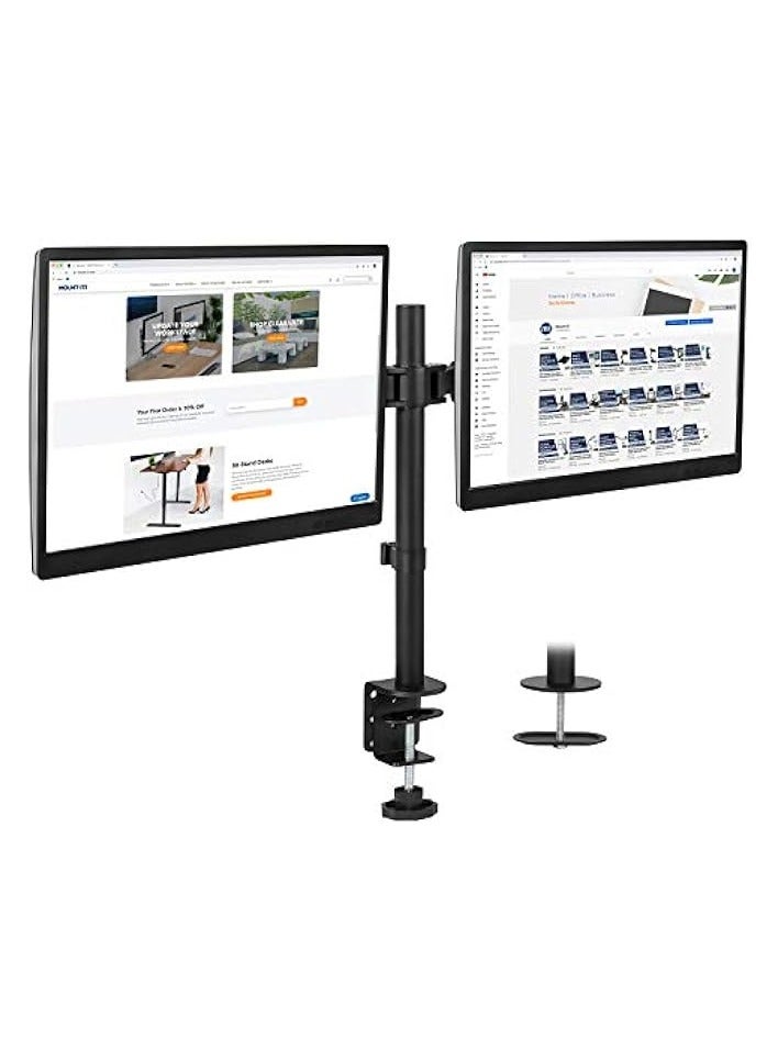 PROMASS Dual Monitor Mount | Double Monitor Desk Stand | Interchangeable C-Clamp and Grommet Base | Two Heavy Duty Height Adjustable Arms Fit 2 Computer Screens 19 21.5 24 27 32 Inches | VESA 75 100 - Image 1