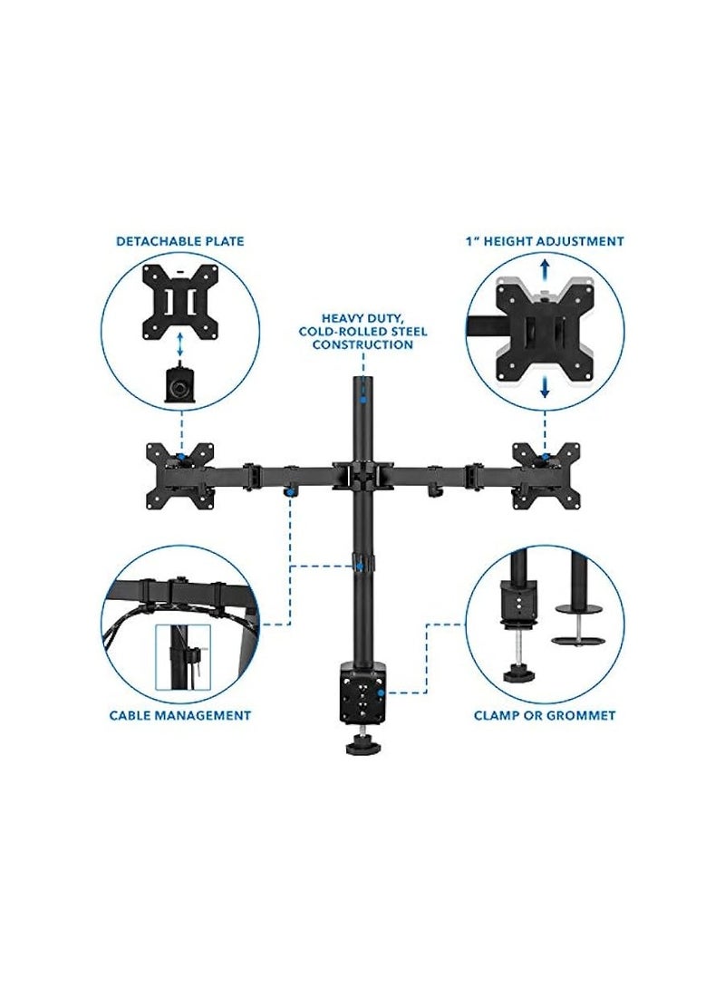 PROMASS Dual Monitor Mount | Double Monitor Desk Stand | Interchangeable C-Clamp and Grommet Base | Two Heavy Duty Height Adjustable Arms Fit 2 Computer Screens 19 21.5 24 27 32 Inches | VESA 75 100 - Image 4