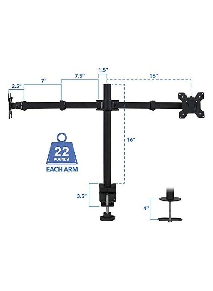 PROMASS Dual Monitor Mount | Double Monitor Desk Stand | Interchangeable C-Clamp and Grommet Base | Two Heavy Duty Height Adjustable Arms Fit 2 Computer Screens 19 21.5 24 27 32 Inches | VESA 75 100 - Image 5