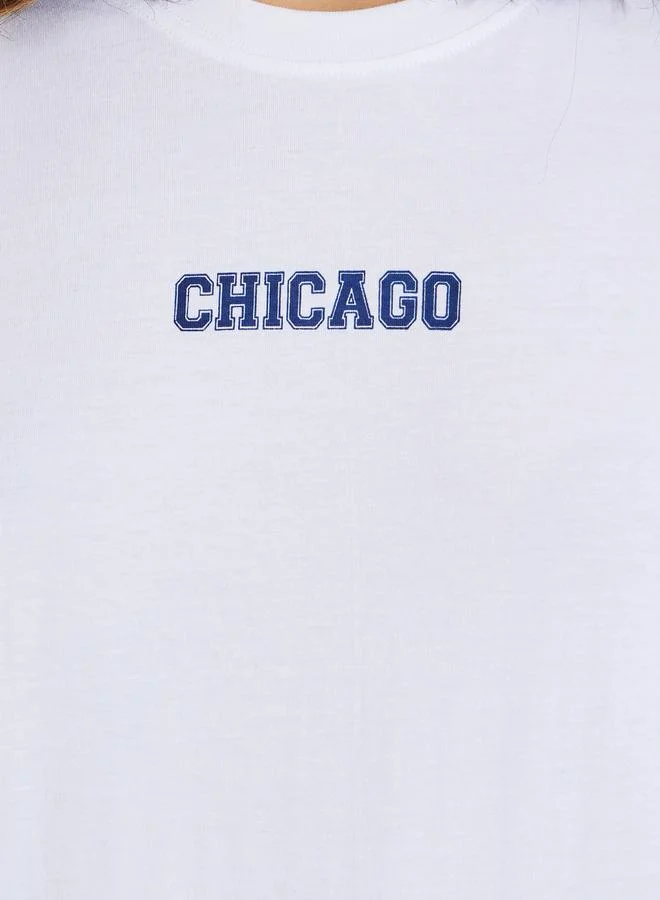 Styli Styli Oversized Chicago Slogan T-Shirt with Dropped Shoulder