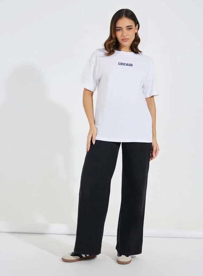 Styli Styli Oversized Chicago Slogan T-Shirt with Dropped Shoulder