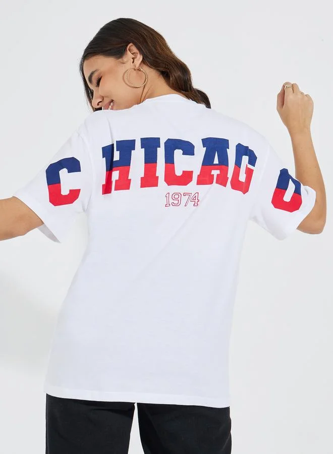 Styli Styli Oversized Chicago Slogan T-Shirt with Dropped Shoulder