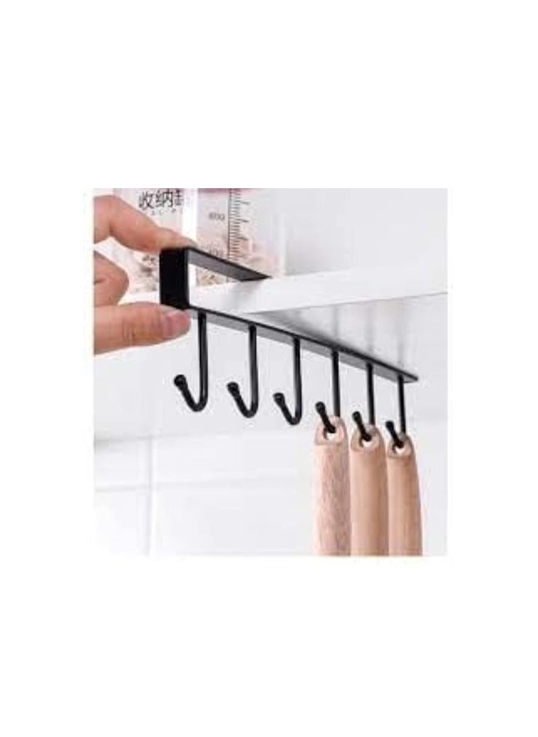 6 Hooks Cup Holder Hang Kitchen Cabinet Under Shelf Storage Rack Organizer Hook Assorted Color  - Image 2